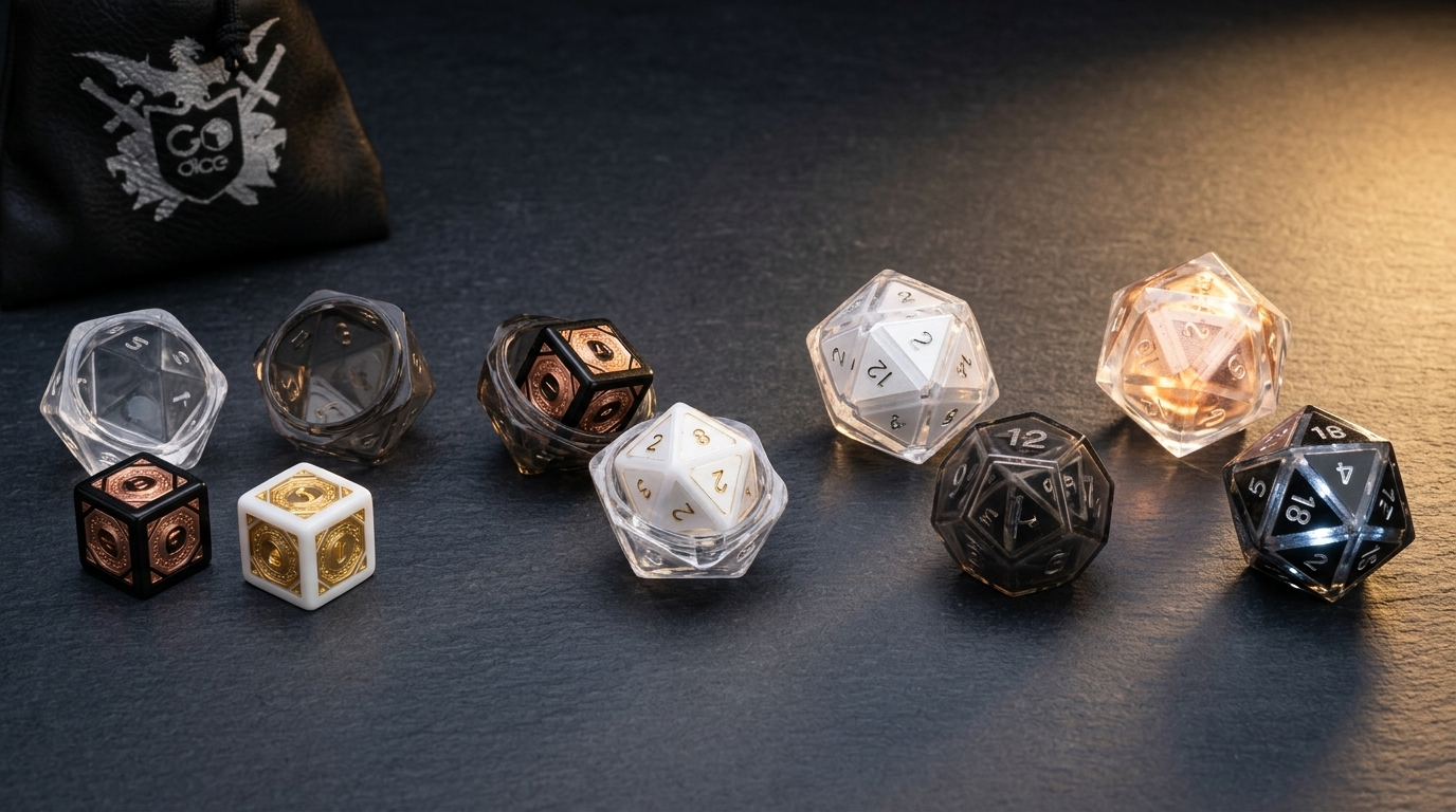 GoDice smart dice being fitted into RPG shells to form larger polyhedral shapes such as a d20