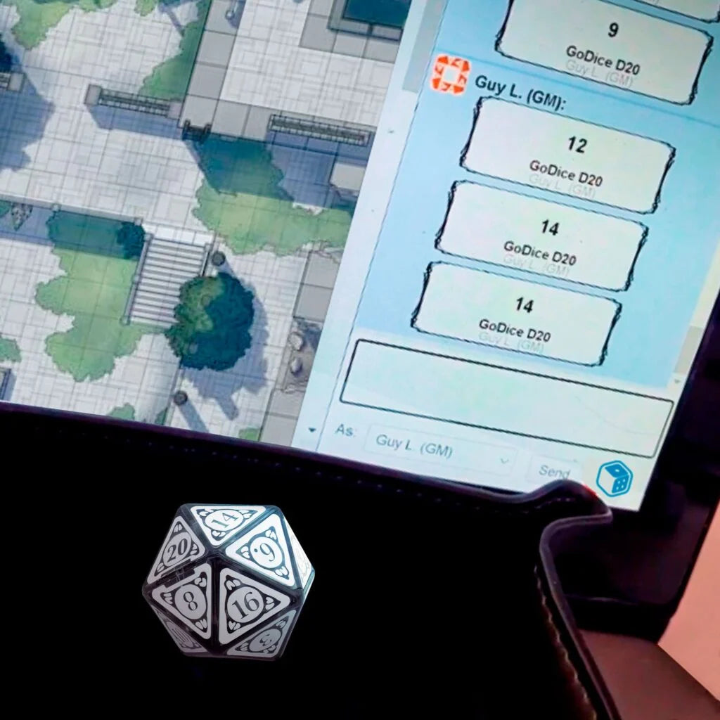 The 20 Sided Dice connected to Roll20, FoundryVTT, Discord.