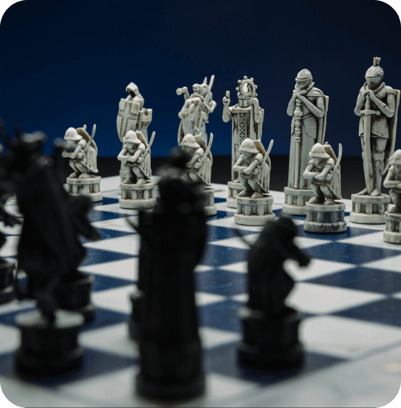 Detail of the sculpted Wizard chess pieces