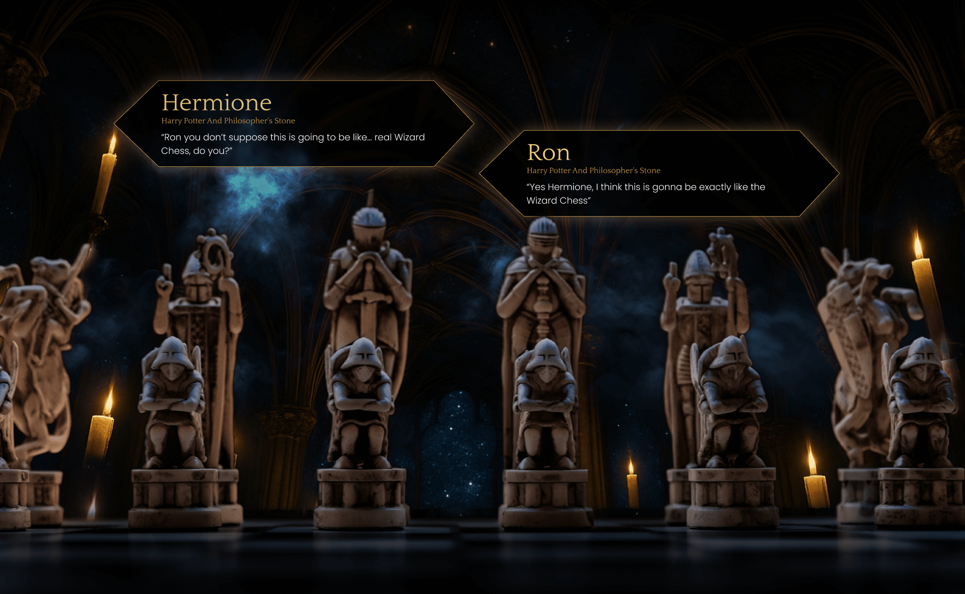 Hermione and Ron on the Wizard's Chess set