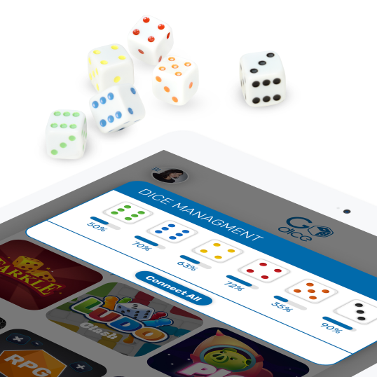 bluetooth dice charging and connected to the app