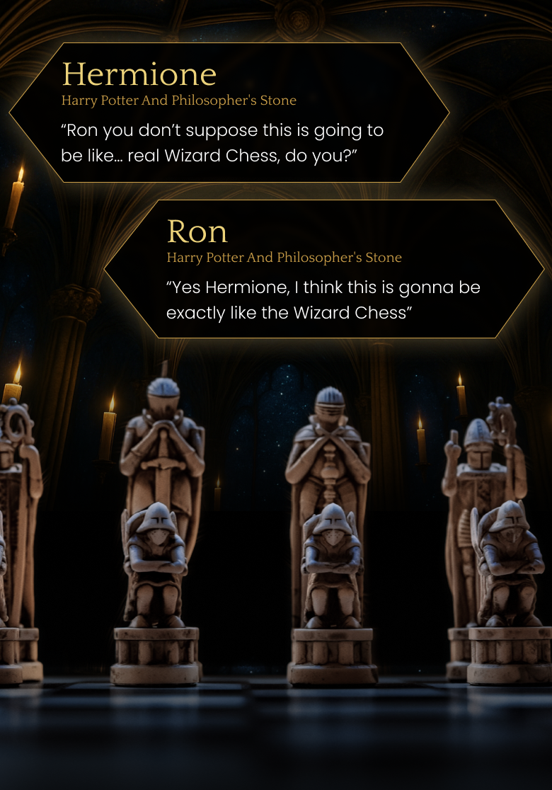 Hermione and Ron on the Wizard's Chess set